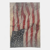 ヴィンテージ愛国的な米国国旗の城壁 キッチンタオル (縦)