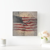 ヴィンテージ愛国的な米国国旗の城壁 スクエア壁時計 (ホーム)