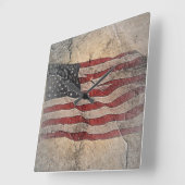 ヴィンテージ愛国的な米国国旗の城壁 スクエア壁時計 (傾斜)
