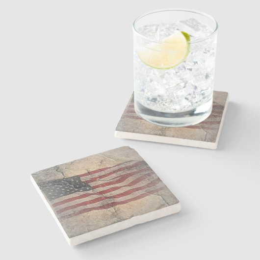 ヴィンテージ愛国的な米国国旗の城壁 ストーンコースター (横)