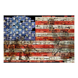 ヴィンテージ愛国的な米国国旗の城壁 ポスター