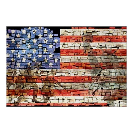 ヴィンテージ愛国的な米国国旗の城壁 ポスター (正面)