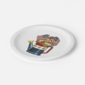 ヴィンテージ愛国的な花ポット風化米国国旗 ペーパープレート (アングル)