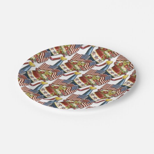 ヴィンテージ愛国的な花ポット風化米国国旗 ペーパープレート (アングル)