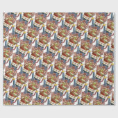 ヴィンテージ愛国的な花ポット風化米国国旗 ラッピングペーパー (フラット)