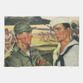 ヴィンテージ愛国的な英雄、制服を着た軍隊の男性 キッチンタオル