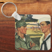 ヴィンテージ愛国的な英雄、制服を着た軍隊の男性 キーホルダー (正面)