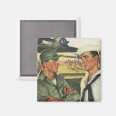 ヴィンテージ愛国的な英雄、制服を着た軍隊の男性 マグネット (正面/裏面)