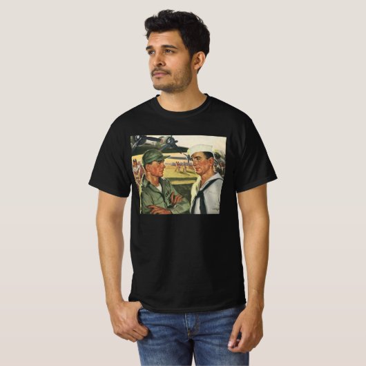 ヴィンテージ愛国的な英雄、制服を着た軍隊の男性 Tシャツ (正面フル)