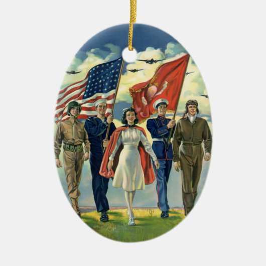 ヴィンテージ愛国的な誇りを持った軍隊人事ヘロス セラミックオーナメント (正面)