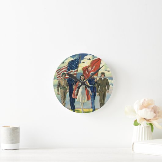 ヴィンテージ愛国的な誇りを持った軍隊人事ヘロス ラウンド壁時計 (ホーム)