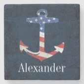 ヴィンテージ愛国的アメリカ国旗のいかり 航海の ストーンコースター (正面)