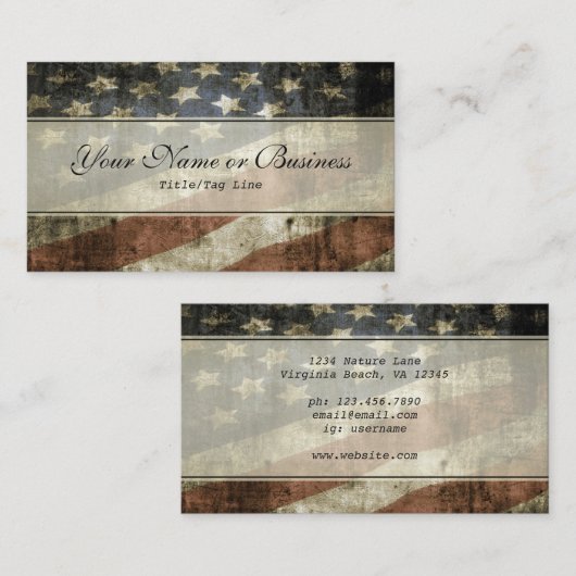 ヴィンテージ愛国的アメリカ国旗 名刺 (正面/裏面)