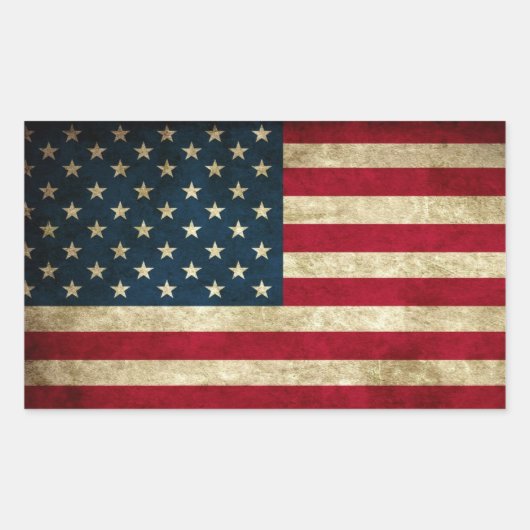 ヴィンテージ愛国的アメリカ国旗 長方形シール (正面)