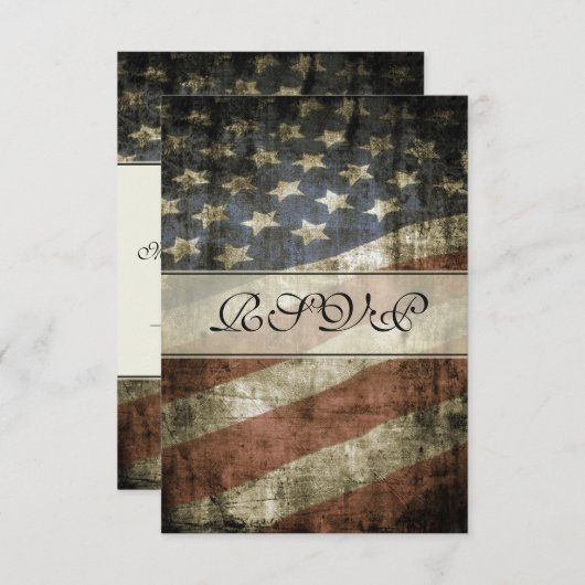 ヴィンテージ愛国的アメリカ結婚国旗 出欠カード (正面/裏面)