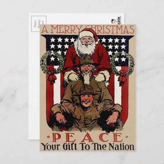 ヴィンテージ愛国的サンタクリスマス ポストカード (正面/裏面)