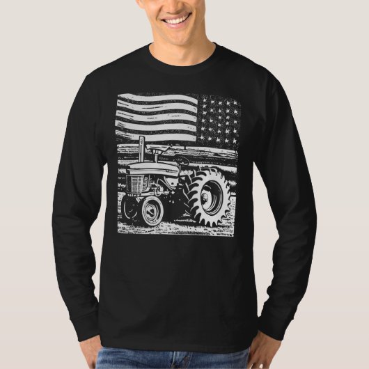 ヴィンテージ愛国的トラクター農場 – アメリカのfla tシャツ (正面)