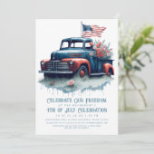 ヴィンテージ愛国的トラック国旗7月パーティー4日 招待状 (スタンド正面)
