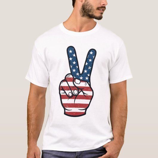ヴィンテージ愛国的ピースサイン ハンドベクター デザイン_1 Tシャツ (正面)