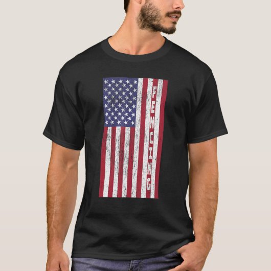 ヴィンテージ愛国的フェンシングアメリカ国旗のグラフィック Tシャツ (正面)