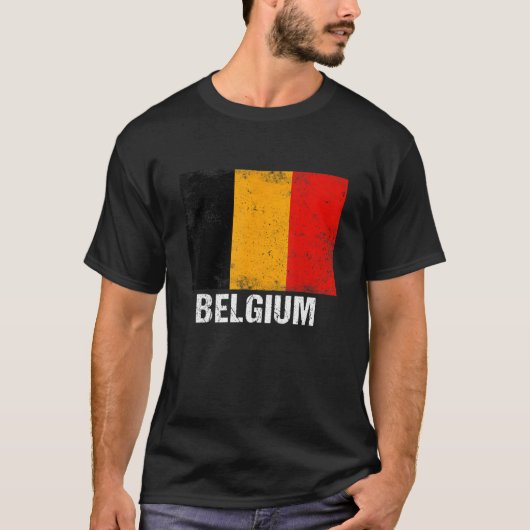 ヴィンテージ愛国的ベルギー国旗のレトロ 動揺して Tシャツ (正面)