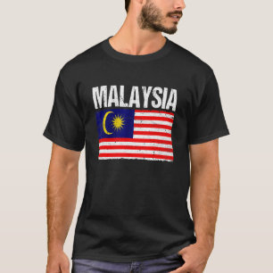 ヴィンテージ愛国的マレーシア国旗のレトロ 動揺して Tシャツ