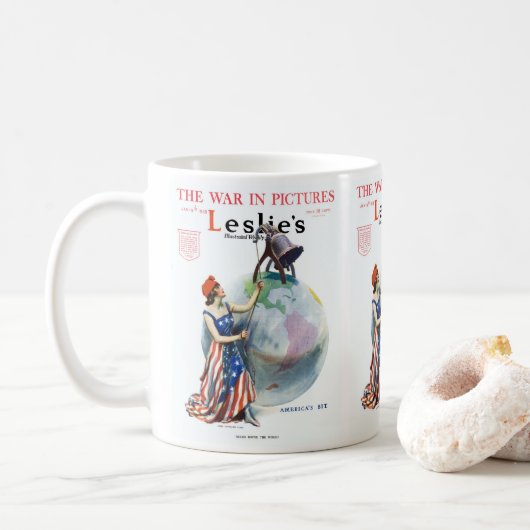 ヴィンテージ愛国的女性の自由の雑誌カバーアート コーヒーマグカップ (ドーナツ)