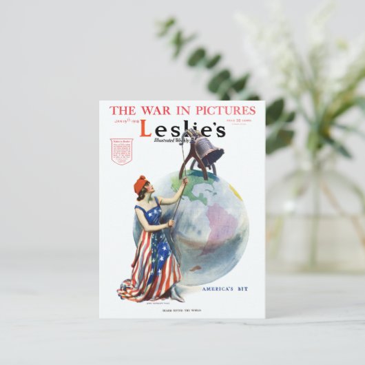 ヴィンテージ愛国的女性の自由の雑誌カバーアート ポストカード (スタンド正面)