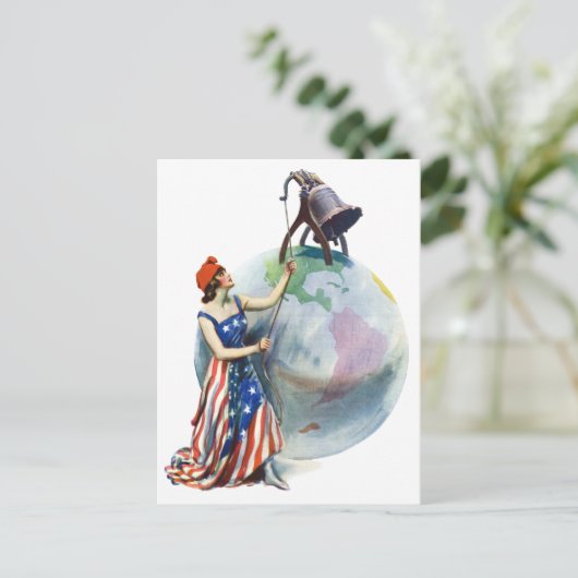 ヴィンテージ愛国的女性の自由の雑誌カバーアート ポストカード (スタンド正面)