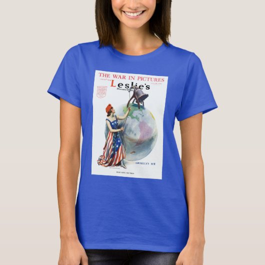 ヴィンテージ愛国的女性の自由の雑誌カバーアート Tシャツ (正面)