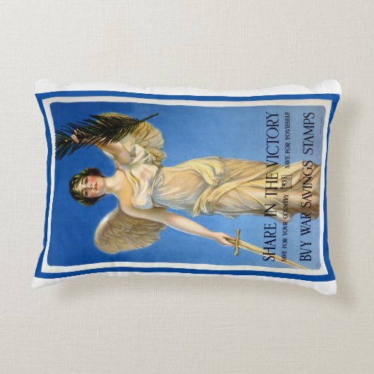 ヴィンテージ愛国的女性エンジェル買戦争債 アクセントクッション (裏面)