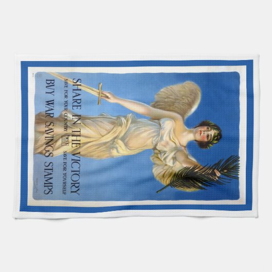 ヴィンテージ愛国的女性エンジェル買戦争債 キッチンタオル (横)