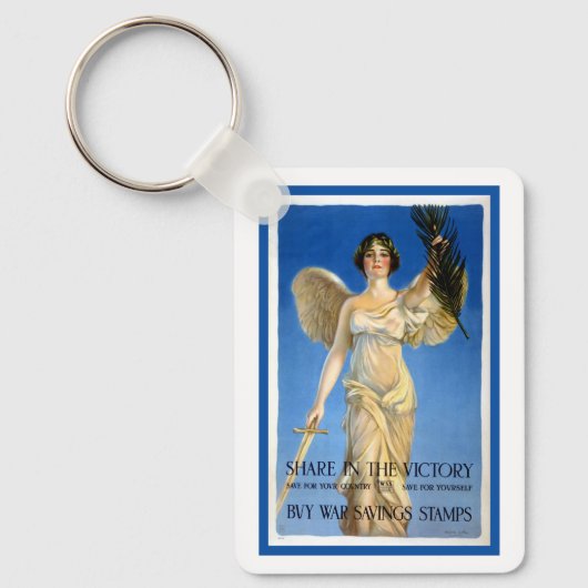 ヴィンテージ愛国的女性エンジェル買戦争債 キーホルダー (正面)