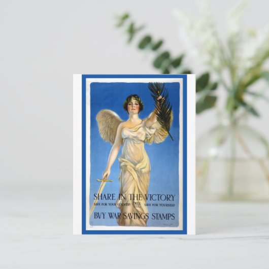 ヴィンテージ愛国的女性エンジェル買戦争債 ポストカード (スタンド正面)