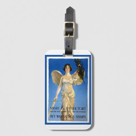 ヴィンテージ愛国的女性エンジェル買戦争債 ラゲッジタグ (正面縦)