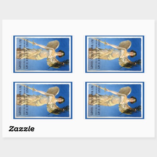 ヴィンテージ愛国的女性エンジェル買戦争債 長方形シール (シート)