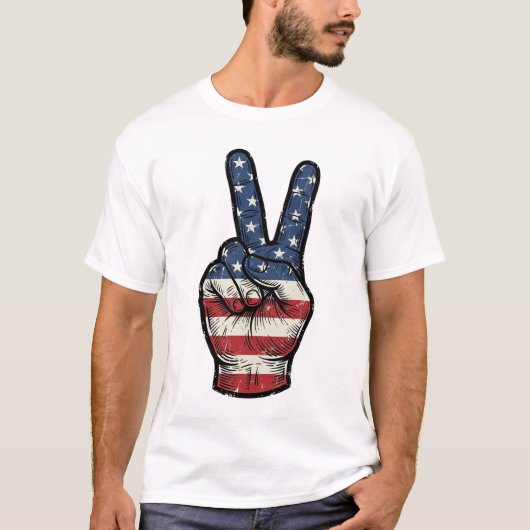 ヴィンテージ愛国的平和の手ベクターTシャツデザイン1 Tシャツ (正面)