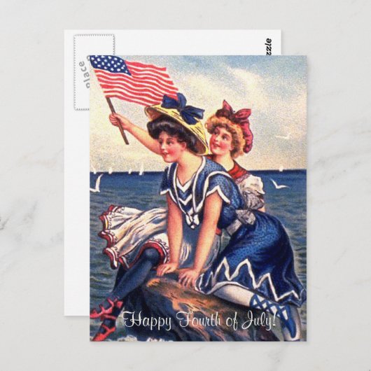 ヴィンテージ愛国的泳ぐ人はがき ポストカード (正面/裏面)