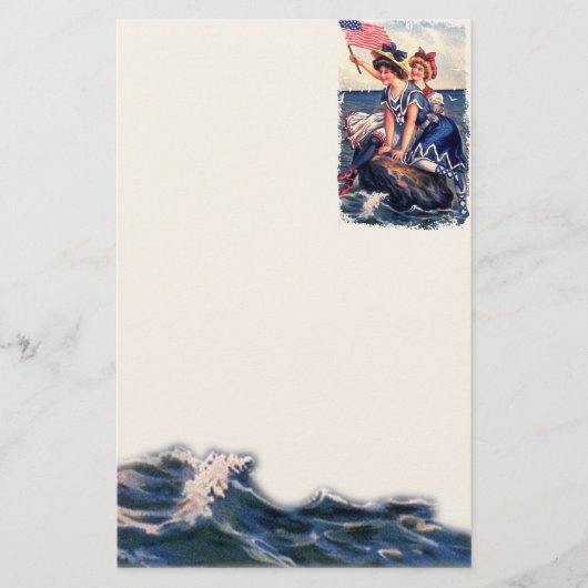ヴィンテージ愛国的泳ぐ人文房具 便箋 (正面)