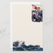 ヴィンテージ愛国的泳ぐ人文房具 便箋 (正面/裏面)