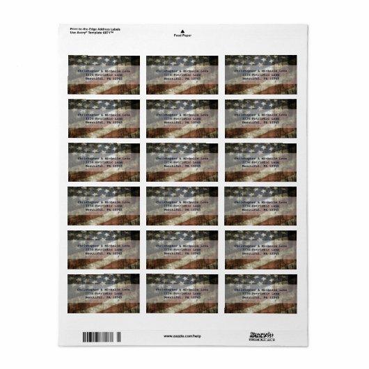 ヴィンテージ愛国的統一された州フラグのアドレス ラベル (フルシート)