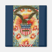 ヴィンテージ愛国的7月4日イーグルとアメリカ国旗 マグネット (正面)