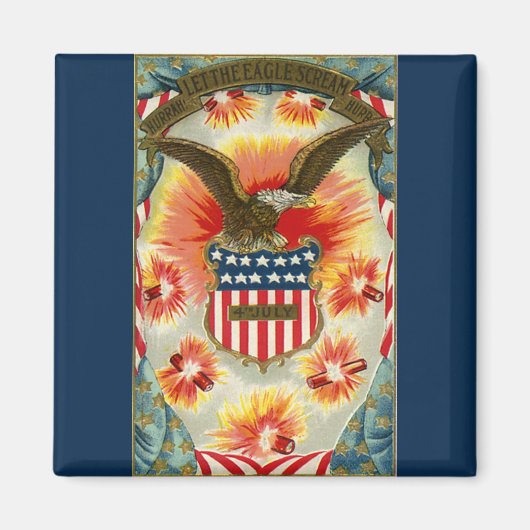 ヴィンテージ愛国的7月4日イーグルとアメリカ国旗 マグネット (正面)