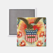 ヴィンテージ愛国的7月4日イーグルとアメリカ国旗 マグネット (正面/裏面)