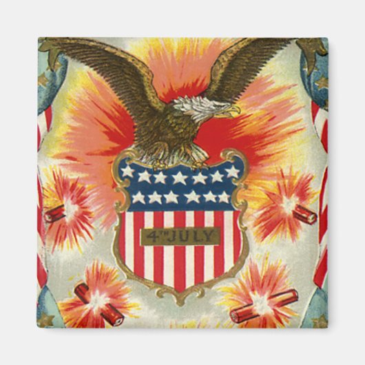 ヴィンテージ愛国的7月4日イーグルとアメリカ国旗 マグネット (正面)