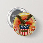 ヴィンテージ愛国的7月4日イーグルとアメリカ国旗 缶バッジ (正面&裏面)