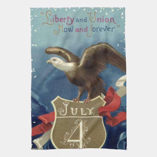 ヴィンテージ愛国的7月4日、イーグルと星 キッチンタオル (縦)