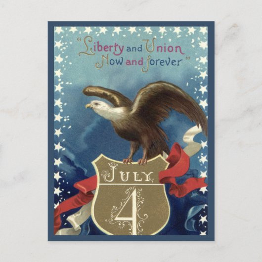 ヴィンテージ愛国的7月4日、イーグルと星 ポストカード (正面)