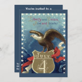 ヴィンテージ愛国的7月4日、イーグルと星 招待状 (正面/裏面)