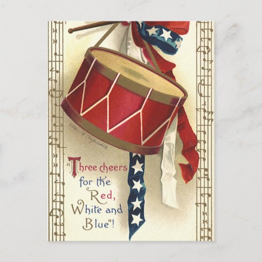 ヴィンテージ愛国的、ドラム缶と音符 シーズンポストカード (正面)